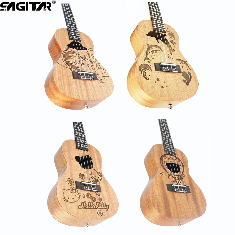 

21/23 inch 4strings Cartoon Acoustic Ukulele Uke Hawaii Mini Guitar 17/18 frets Mahogany Musical Instruments For Beginners Gifts