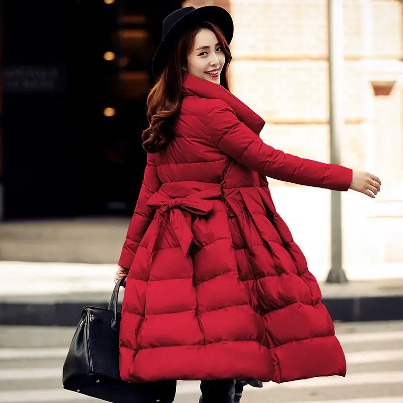 

2019 European Style 90% White Duck Down Parka Winter Jacket Women Skirt Cloak Overcoat Thick Long Fashion Coat Female WUJ0734