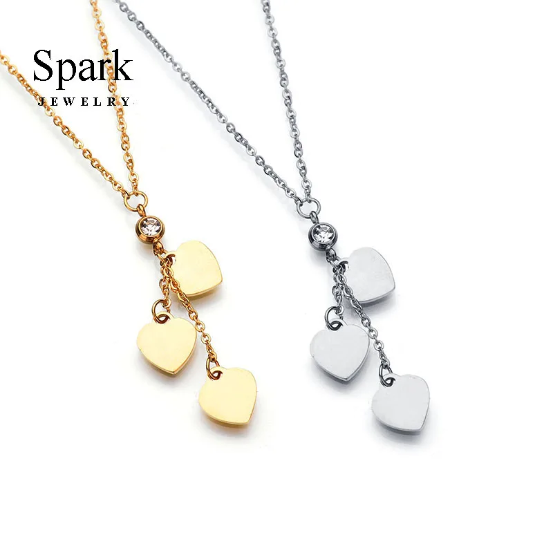 

SPARK Jewelry Lovely Women Heart Pendant Necklace Stainless Steel 3 Colors Crystal Heart Charm Necklace for Female Gift Bijoux