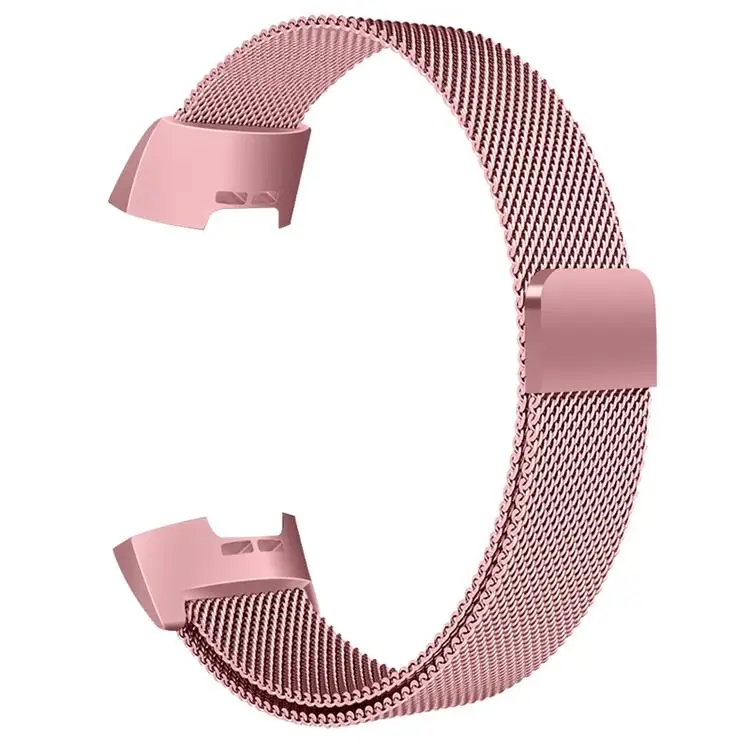OULUCCI металлический сетчатый ремешок с петлей, для браслета Fitbit charge 2 кожаный ремешок для Fitbit charge, 3 ремешка, умный браслет для мужчин и женщин - Цвет: rose pink