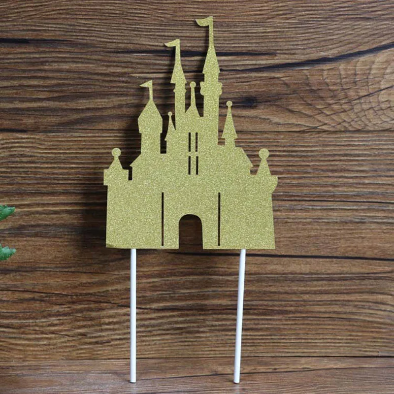 gold castle 10pcs Украшение торта, рисунок Белоснежки, принцесса, блестящий, серебристый, золотой, с днем рождения, каслейк, топперы для детей, день рождения, вечерние, Декор - Цвет: gold castle 10pcs