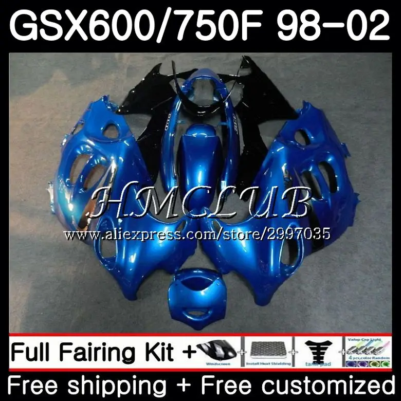Корпус для Suzuki Katana GSXF750 1998 1999 2000 2001 2002 25HC. 12 GSX750F GSXF600 GSXF 750 600 98 99 00 01 02 сине-черный, сверкающий - Цвет: No. 1