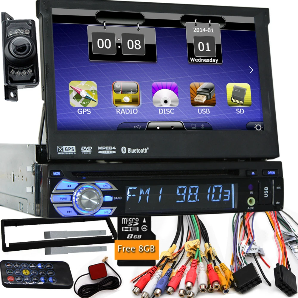 

Single 1din Car Radio with 8GB GPS Map GPS Navigation touch screen Autoradio Bluetooth FM Car radio DVD Player + wireless camera