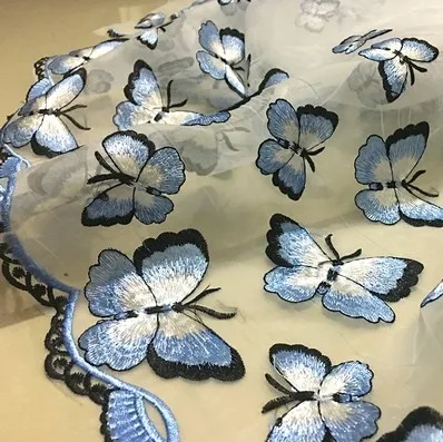 Новое поступление органза вышитое кружево украшение элегантная 3D кружевная бабочка из ткани ручной работы сделай сам женское платье одежда ткань D617 - Цвет: blue