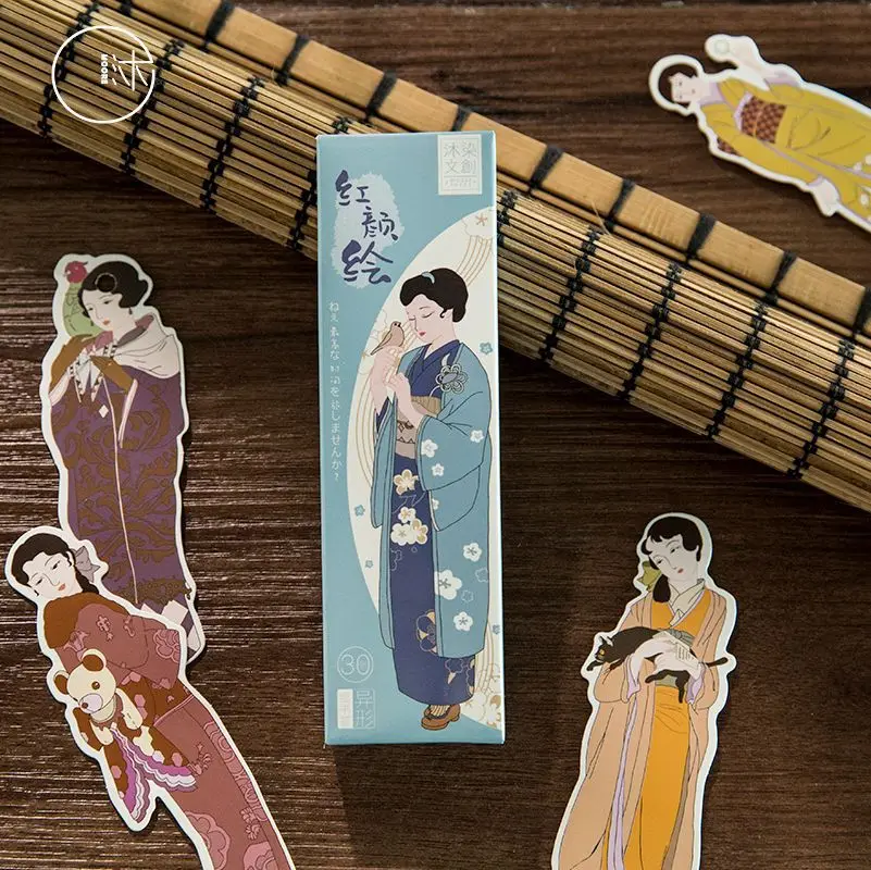 

30 Pcs/Set Beautiful Kimono Girl Paper Bookmark Cartoon Book Holder Message Card Gift Stationery