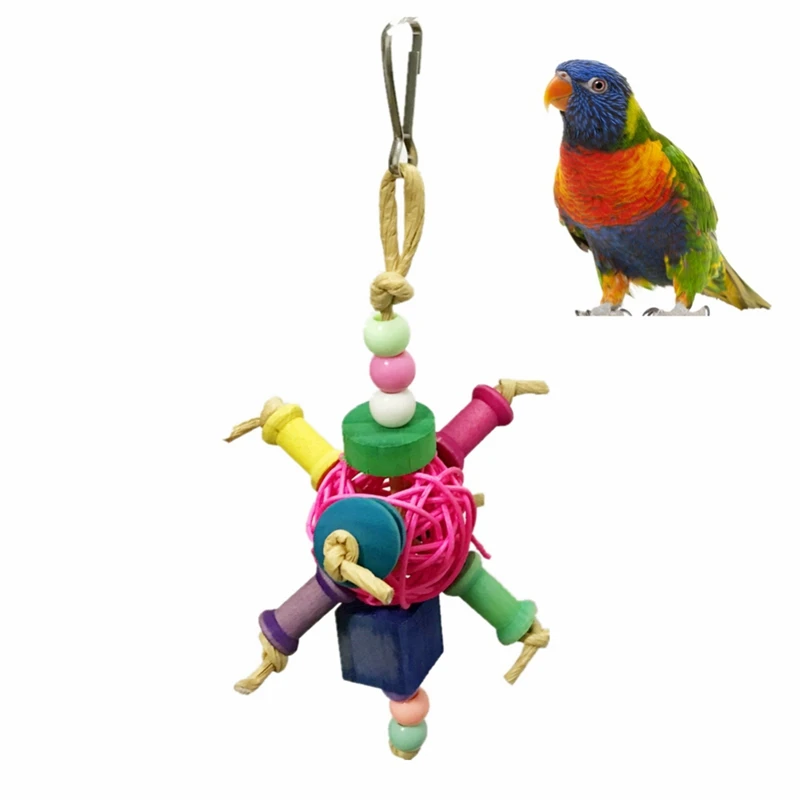 Birds Cage Colorful String Hanging Bird Toy Plastic Ball Toy with Bells