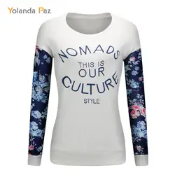 YOLANDA Paz 2019 Новый осень зима толще женщин с длинным рукавом hoody shouler 49-55 см Большой размер Письмо печати o-образным вырезом пуловер толстовки