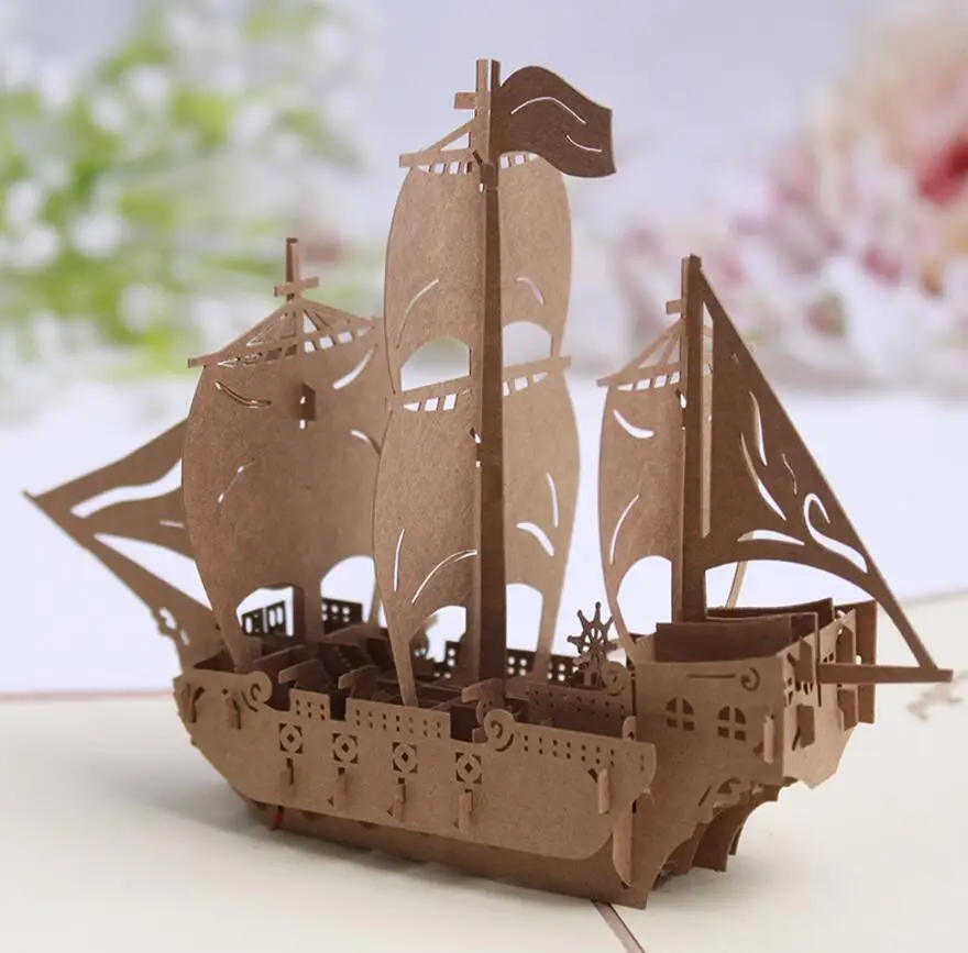  10pcs Sailing Boat Handmade Kirigami Origami 3D Pop UP Greeting Invitation card For Wedding Birthda - 33032780900