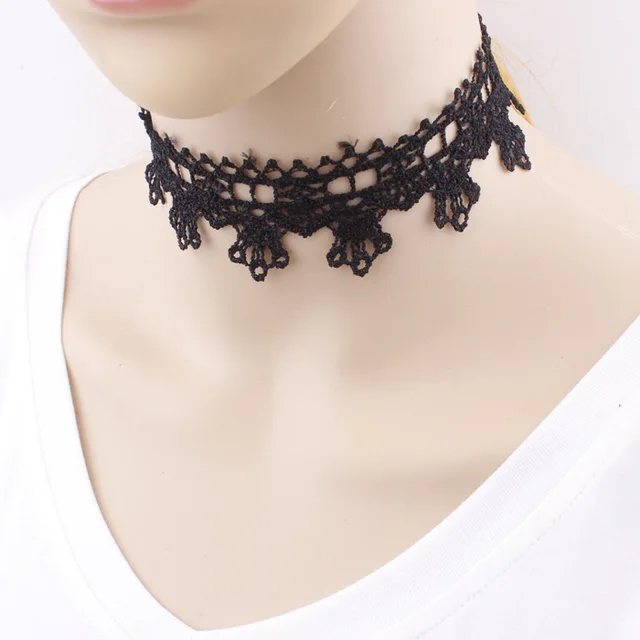 091 Nouveau Collier De Mode Fleur Chocker Bijoux Sexy Noir Creux Dentelle Tatouage Collier Ras Du Cou Gothique Vintage Fait à La Main Daisy Dans