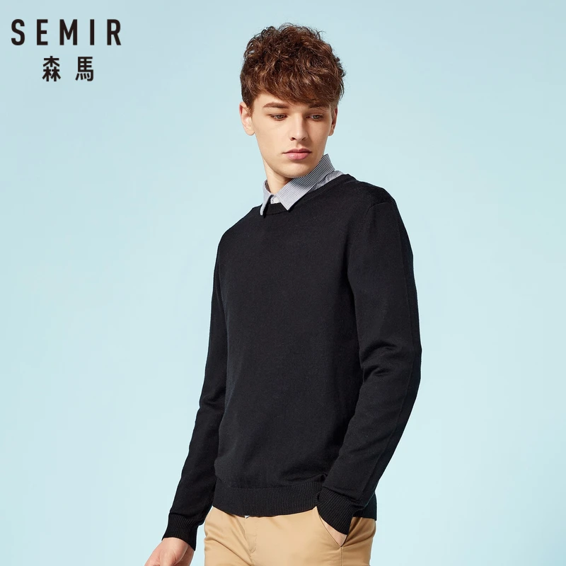 SEMIR мужской 100% шерстяной тонкий вязаный свитер в мягком прикосновении Мужской пуловер свитер с ребристой Crewneck манжеты и подол для весны и