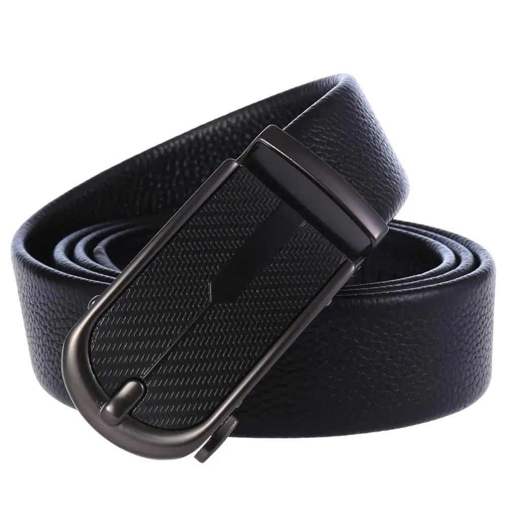 

Mens Blet Black Leather Belts Metal Automatic Ratchet Buckle Waistband