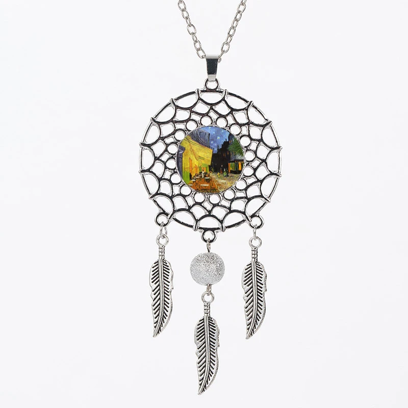 Ретро Ван Гог картина Ловец снов ожерелье перо кисточкой заявление Длинные