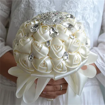 

Rhinestones Ribbon flower Bride Hand-held Flowers Bridal Bouquets Silk Roses Dried flowers Hand bouquet decoration for wedding