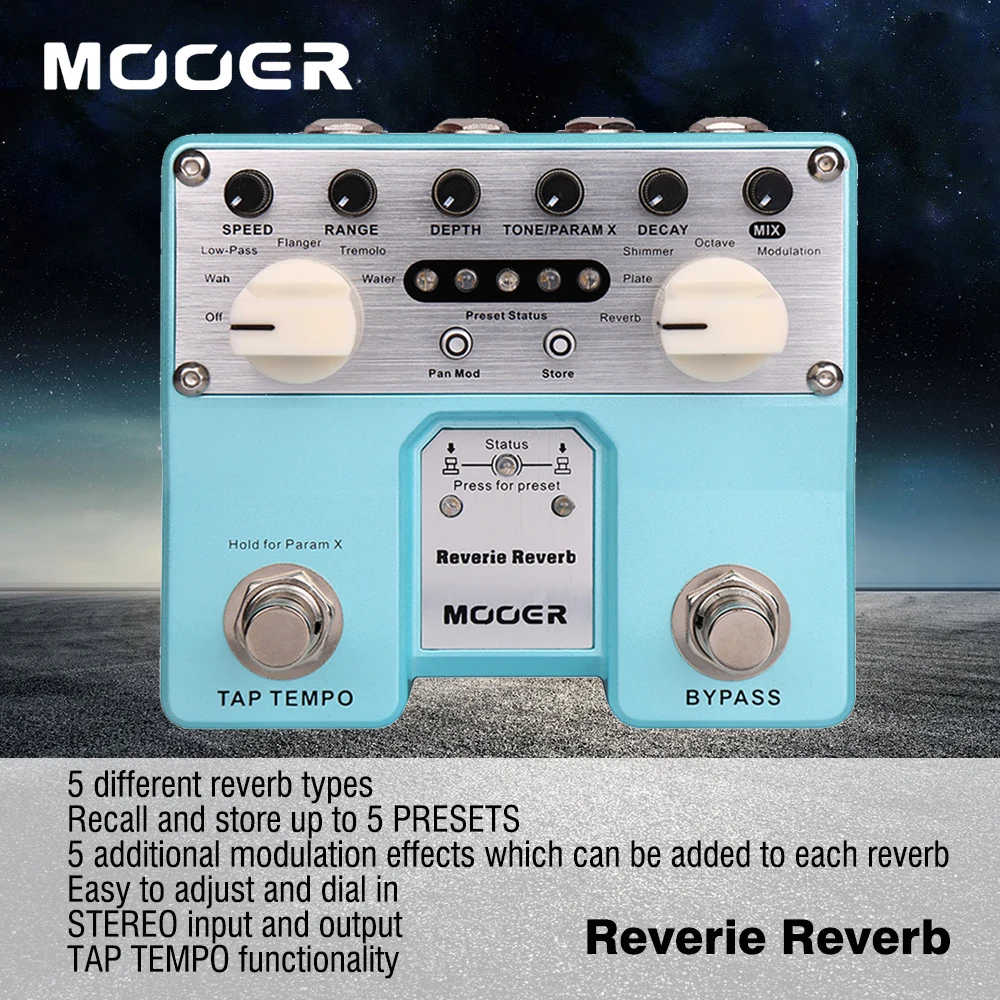 Mooer Digital Reverie Reverb Guitar Effect Pedal With 5 Reverberation