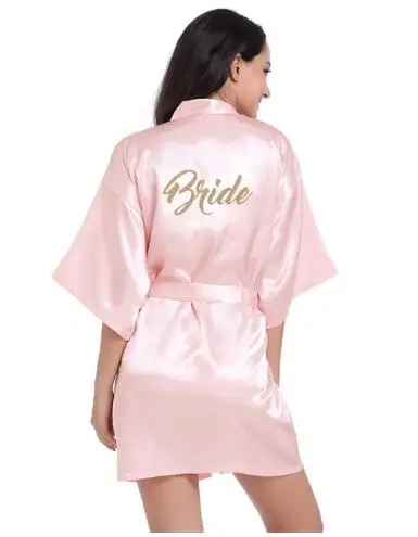 

RB70 2017 Sexy Bridal Party Robe Letter Bridesmaid on the Robe Back Women Short Satin Wedding Kimono Sleepwear Get Ready Robe