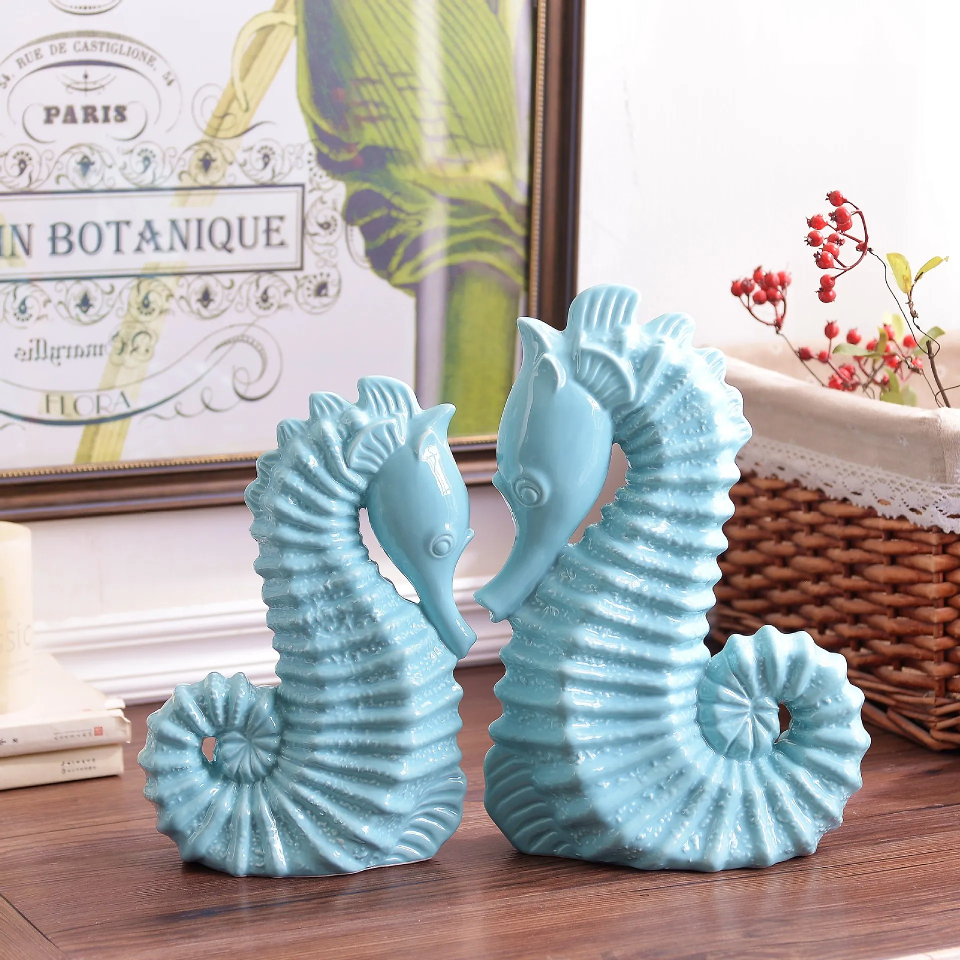 Mediterranean ornaments sea animals fish blue seahorse home decoration art horse statue decoration wedding decor nautical gifts