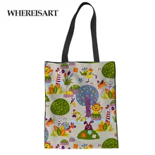 WHEREISART животное в лесу холст эко складная хозяйственная сумка пляжная сумка на плечо для Женщины Девушки Сумка