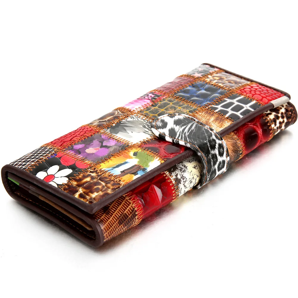 melhor Novo Design de Moda Bolsa Mulheres Longos Senhora Genuíno Couro Real Trabalho do remendo Saco de Mão de Embreagem Carteira Casuais Celular Móvel IPhone Hot