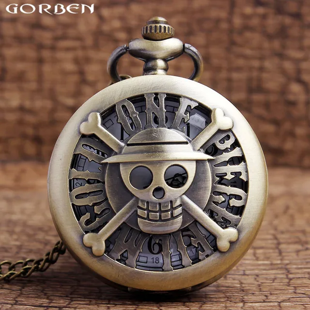 Vintage Hollow One Piece Comics Quartz Pocket Watch Necklace Bronze Pendants Clo Vintage Hollow One Piece Comics Quartz Pocket Watch Necklace Bronze Pendants Clo