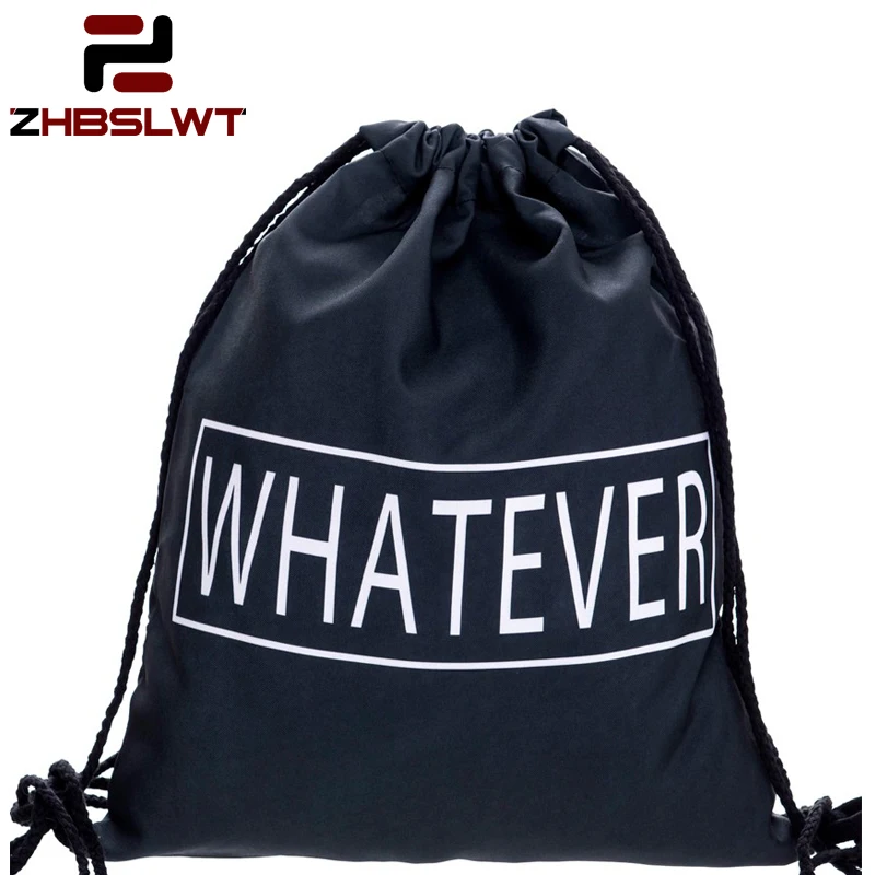 

ZHBSLWT New Fashion Whatever Drawstring Bag Women Emoji Backpack 3D Printing Travel Softback Women Mochila -013
