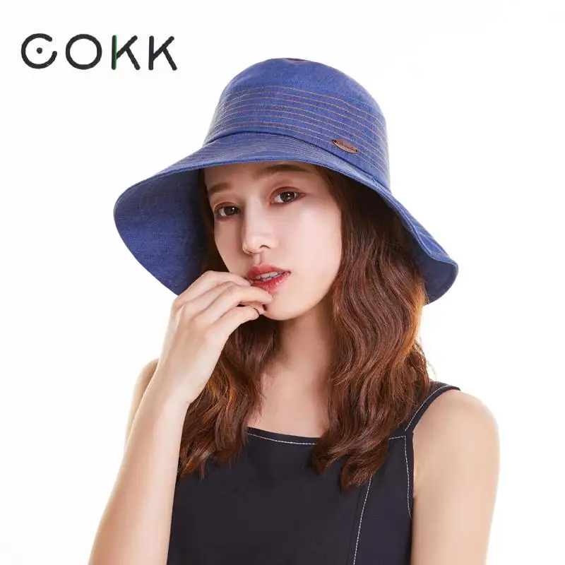 

COKK 2019 New Summer Bucket Hats For Women Panama Cap Wide Brim Lady Sun Hat Female Bucket Hat Black Blue Casual Foldable