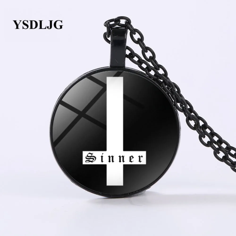 GDRGYB Esoteric Necklace - Sinner Satanic Inverted Cross Symbol Satan Devil Sin Initial Jewelry | Украшения и аксессуары