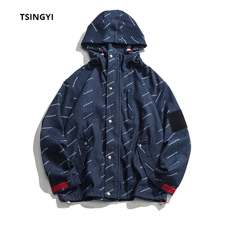 Tsingyi Spring Hooded Men Denim Jacket Print Letter Blue Mens Denim Jean Jackets Streetwear bombers homme Jackets for Men Coats Tsingyi Spring Hooded Men Denim Jacket Print Letter Blue Mens Denim Jean Jackets Streetwear bombers homme Jackets for Men Coats