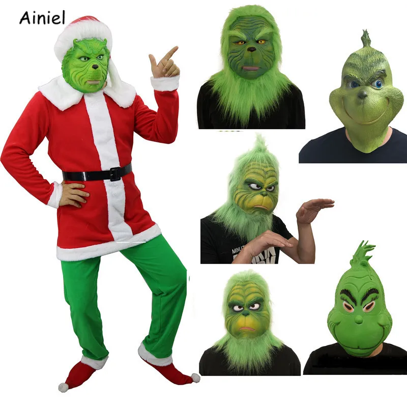 2018 The Grinch Kid/'s Jumpsuit Mask Costume Cosplay Halloween Suit Christmas New