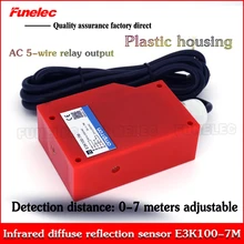 Диффузный фотоэлектрический выключатель фотоэлектрический ИК-датчик E3K100-7MAC 0-10 м регулируемый 90V~ 250VAC 5-проводной релейный выход