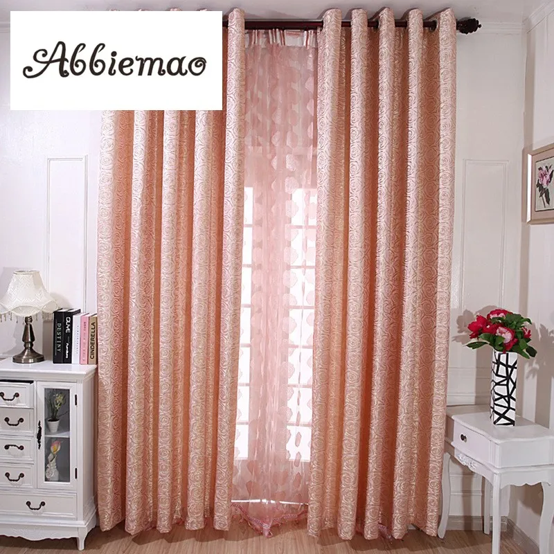 

Abbiemao European Style Small Rose Jacquard Curtain Cloth High Shading Blackout Curtain Rose Sheer Voile For Living Room Bedroom