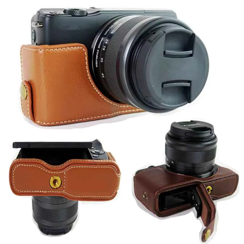 3 Colors Genuine Leather Case Camera Half Body Cover for Canon EOS M10