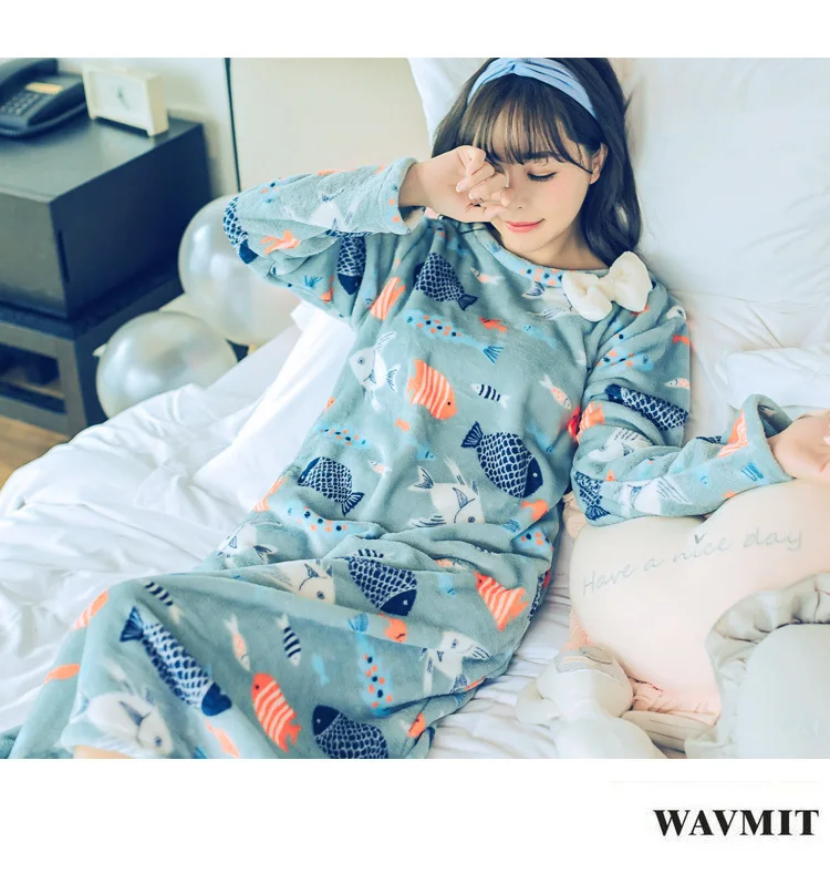 Модная женская зимняя Ночная юбка, домашняя одежда для отдыха, плотная теплая фланелевая ночная рубашка с длинным рукавом для женщин, одежда для сна