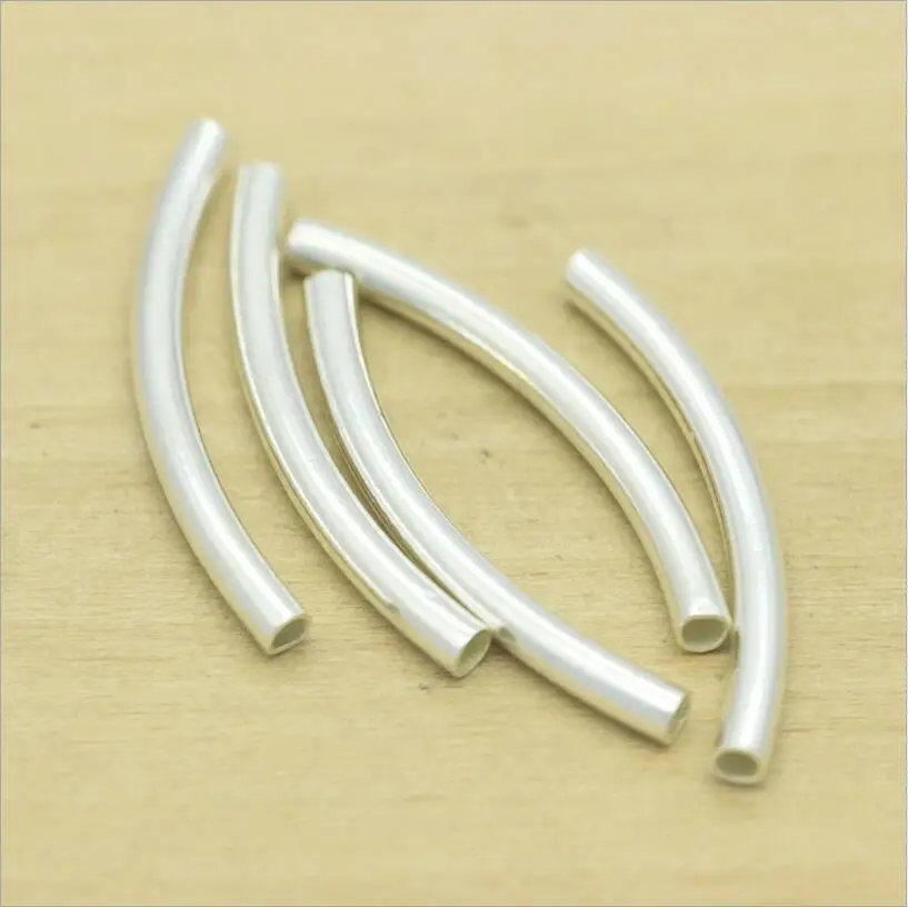 5pcs/lot Solid 925 Sterling Silver Curved tube Spacer Beads Connector