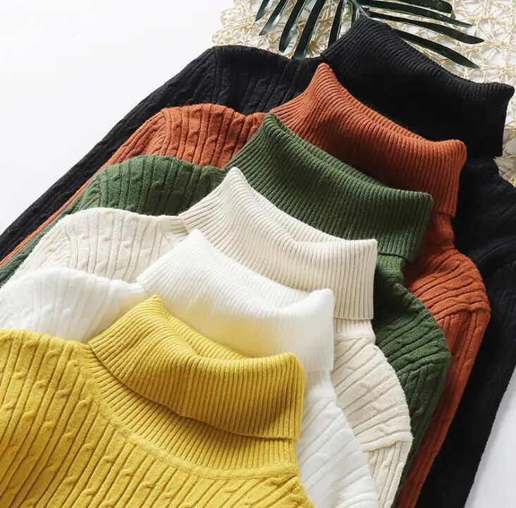 

Women Twist Knitting Sweater Turtleneck Pullovers Rib Knitted Jersey