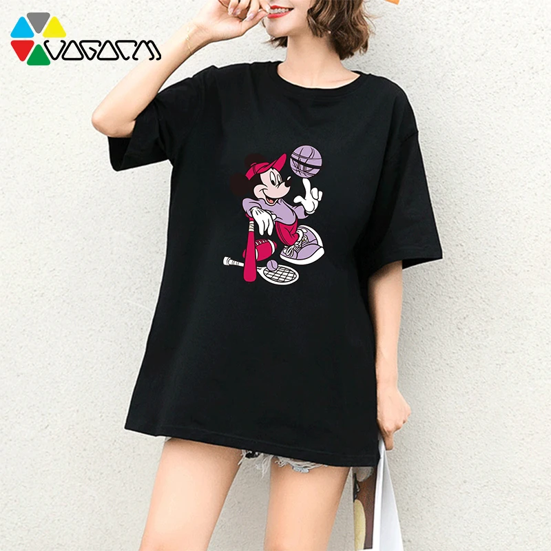

2019 New Plus Size Women Summer Casual Mickey Mouse Tops Fashion Streetwear Loose Short Sleeve Long T-shirt White Tee Mujer Wear