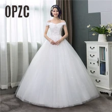 Boat neck Lace Wedding Dress New Fashion Pink Floral Print Princess Dream Bride off the shoulder Korean vestido de noiva C