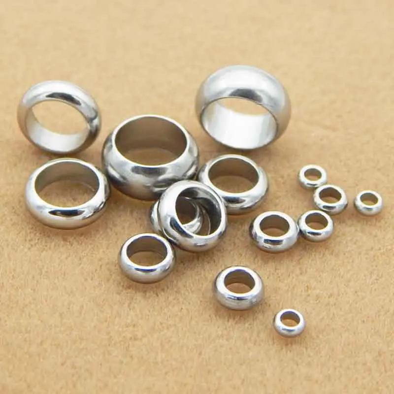 100 perles despacement rondes en acier inoxydable, grand trou de 2mm, 3mm, 4mm, 5mm, 6mm, 8mm, rondelles pour fabrication de Bracelet à faire soi-même, pièces/lot