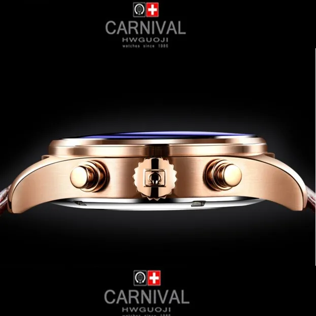 Швейцарские карнавальные часы известного бренда, роскошные полностью стальные Мужские автоматические часы из натуральной кожи, натуральная кожа, розовое золото, синий цвет