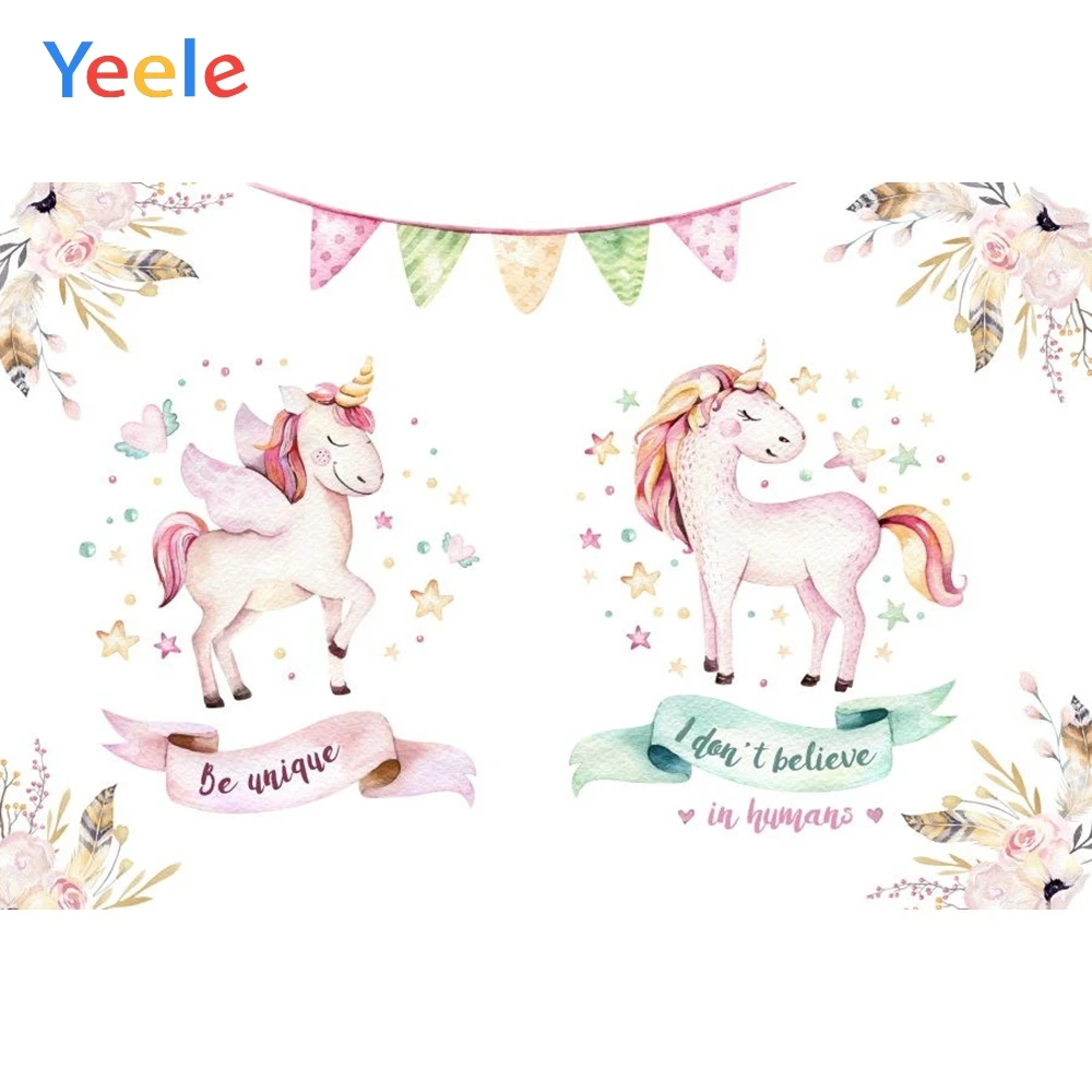 

Yeele Vinyl Unicorn Flower Children Birthday Party Photograph Backdrop Baby Girl Princess Photocall Background Photo Studio