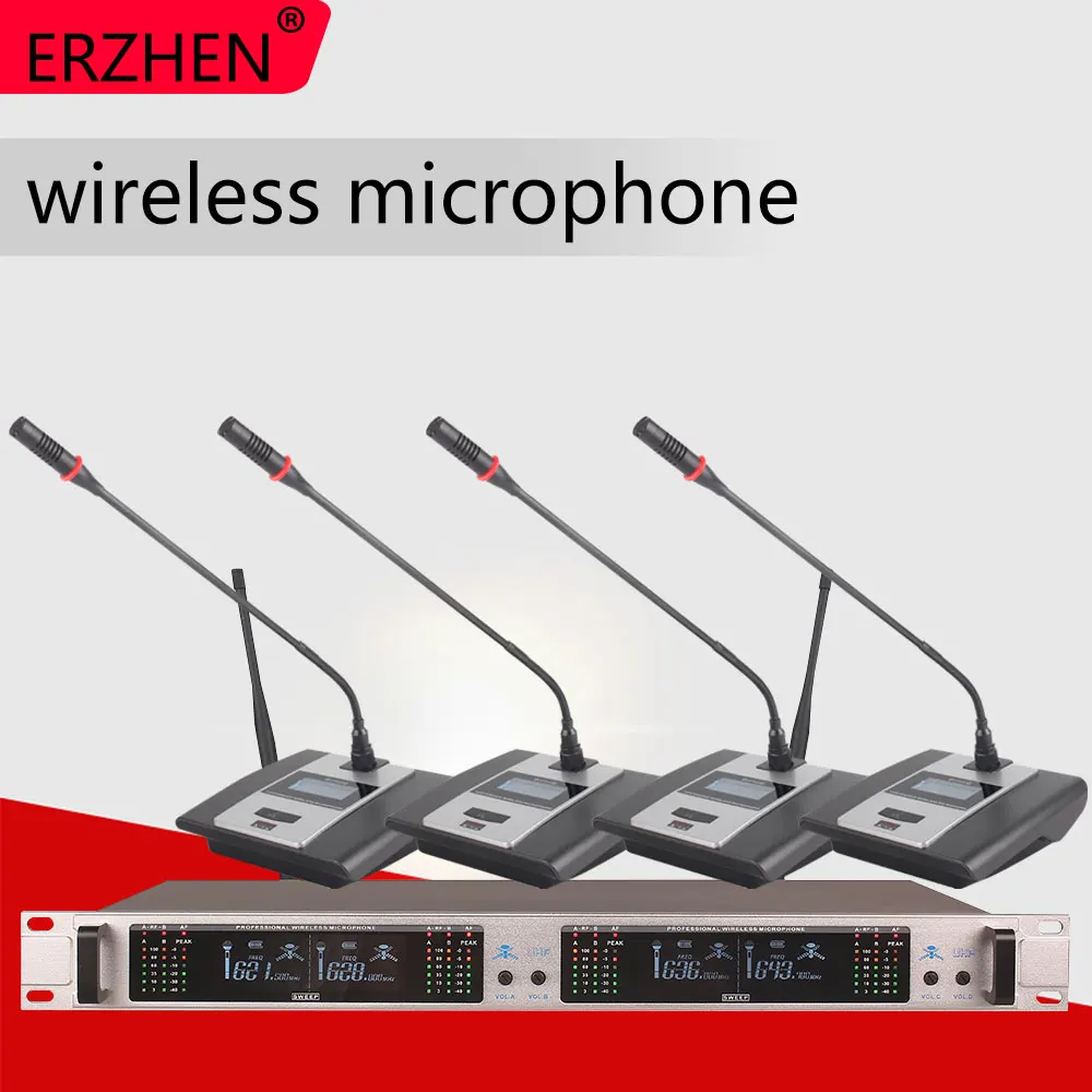 ميكروفون لاسلكي نظام 402GT ميكروفون مهني 4 قناة UHF الديناميكي المهنية 4 مؤتمر معقوفة سطح المكتب