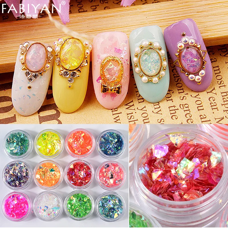 

12 Color/Set Nail Art Decoration Ornament Irregular Shell Glitter Powder Cellophane Paper Sequin Manicure Sticker Design DIY Tip