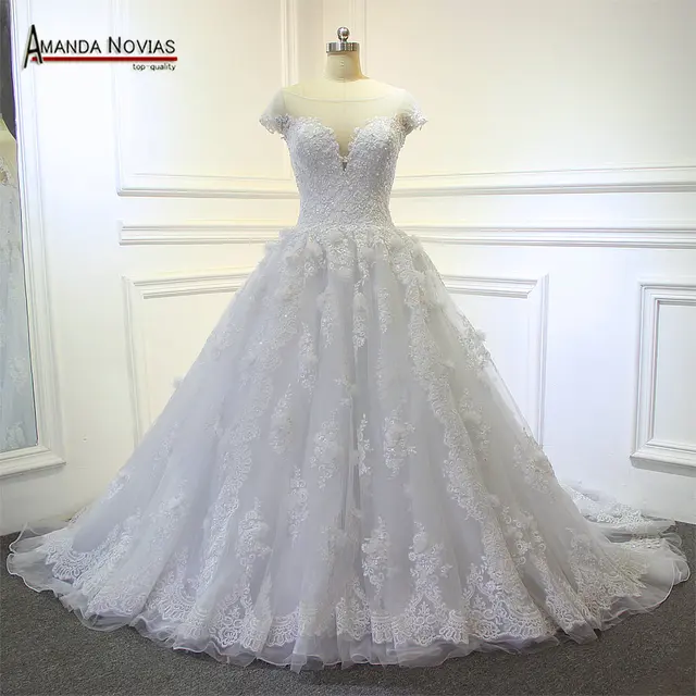 2017 Hot Heavy Lace Beading Man Made Flower Long Train Wedding 2017 Hot Heavy Lace Beading Man Made Flower Long Train Wedding Dress Vestido De Novia