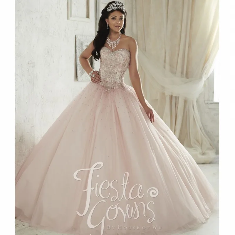 Красивый Светло-Розовый Quinceanera Платья 2017 Платье de 15 nos Тюль Сладкий 16 Платьев