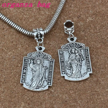

50pcs/lot Dangle Zinc alloy O MI Jesus Misericordia Medal Religion Charm Big Hole Beads Fit European Charm Bracelet Jewelry