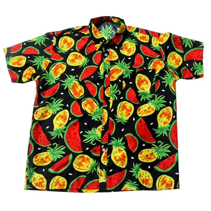 FDWERYNH هاواي الرجال الفاكهة الطباعة عارضة البلوزات الموز الشاطئ قصيرة الأكمام تي شيرتات قطن أعلى Camisas زائد حجم M-3XL