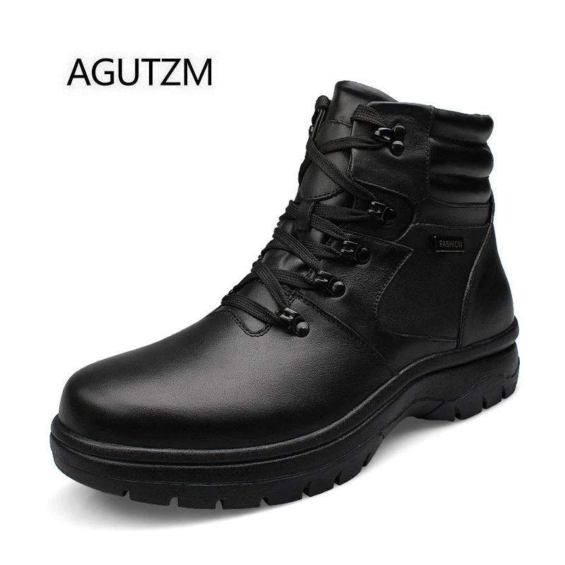 AGUTZM Q921 Новые черные мужские зимние ботинки из 100% натуральной кожи с кроличьим