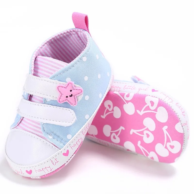 Новорожденных первых шагов одежда для малышей устойчивые туфли для девочек мультфильм печатных холст противоскользящие детская мягкая подошва Prewalker