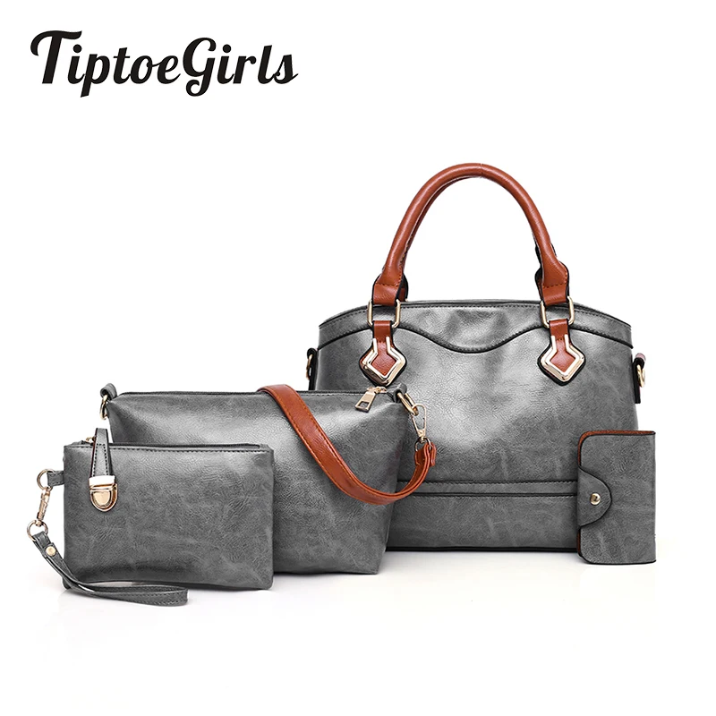 

Oil Wax Leather Four-Piece Ladies Handbag New Fashion High-Quality Large-Capacity Leisure Wild Shoulder Messenger Bag Female