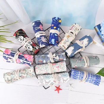 

1Pc 36 Holes National Canvas School Pencil Case Roll Up Pencil Bag Portable Pencil Box School Supplies material escolar