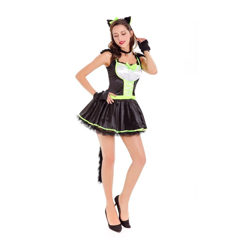 2017 Hot Halloween Costumes for Adult Cat Girl Prom Animal Cosplay